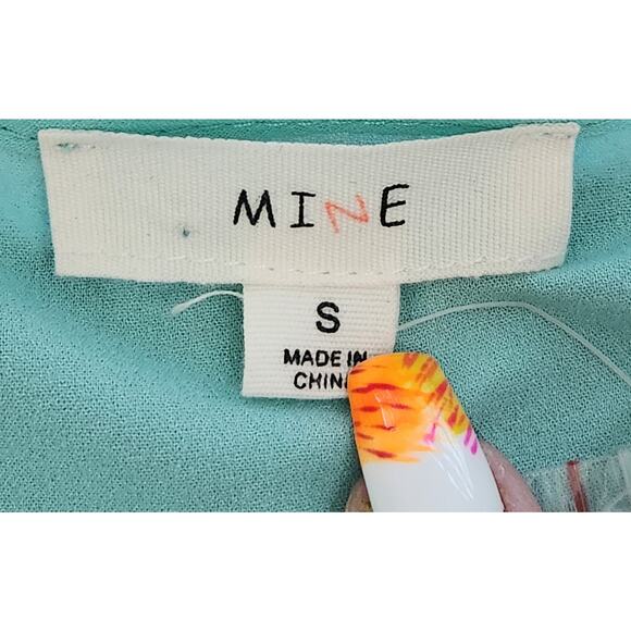 Mine Teal Sleeveless Button Up Top Small Lightweight Sheer Hem Breast Pockets - Picture 5 of 6